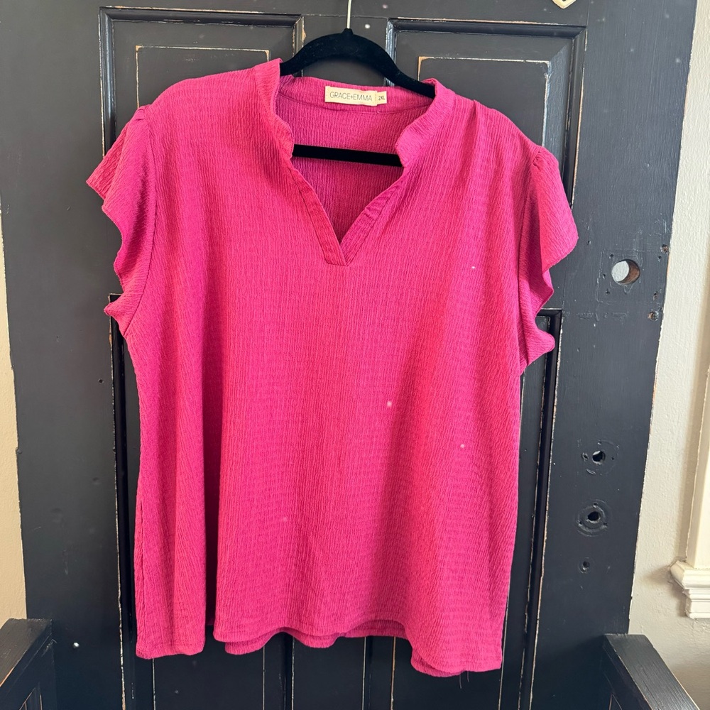 Grace & Emma size 2X hot pink, flutter sleeve top